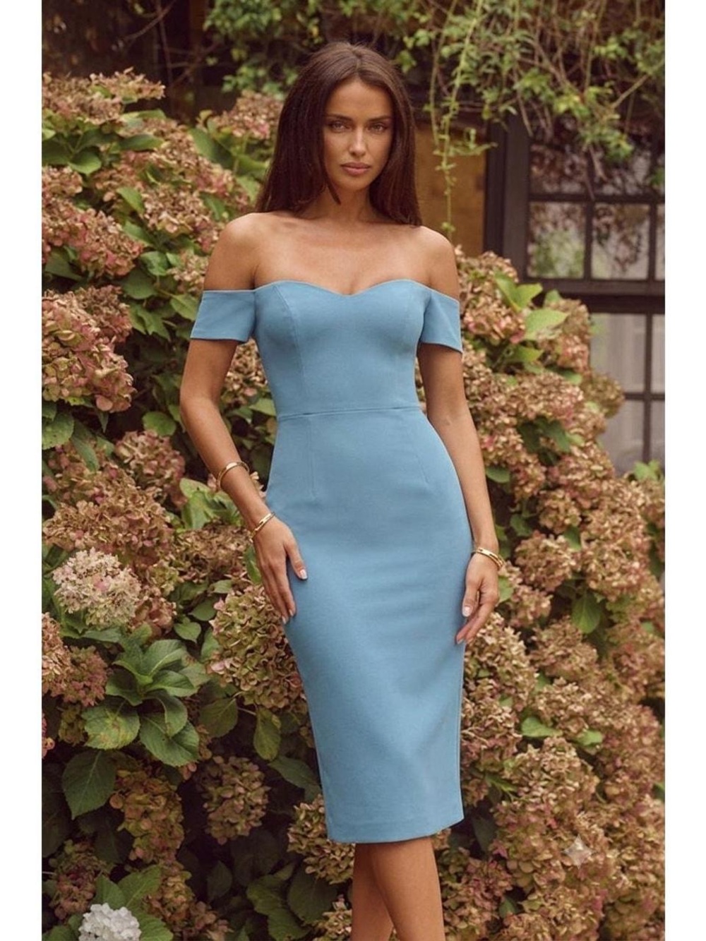 Dress the Population Off-Shoulder Sky Blue Formal Midi Dress